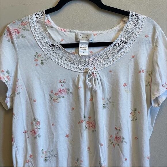 Oscar de la Renta M short sleeve t-shirt lace floral off-white - Picture 2 of 7